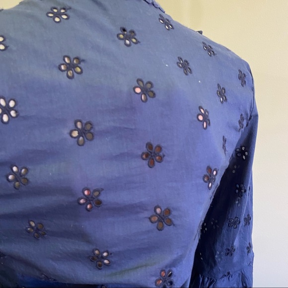 J Crew Navy Ruffle Eyelet Button Down Blouse - Picture 6 of 13